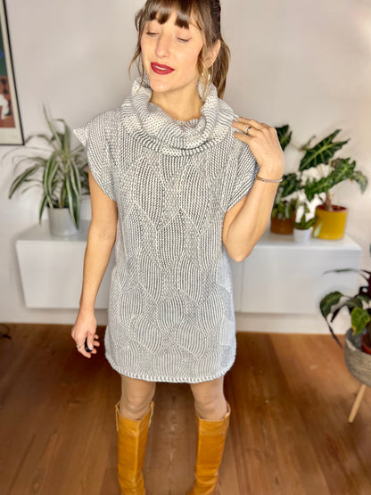 1990's vintage grey and white wool blend knit sweater dress