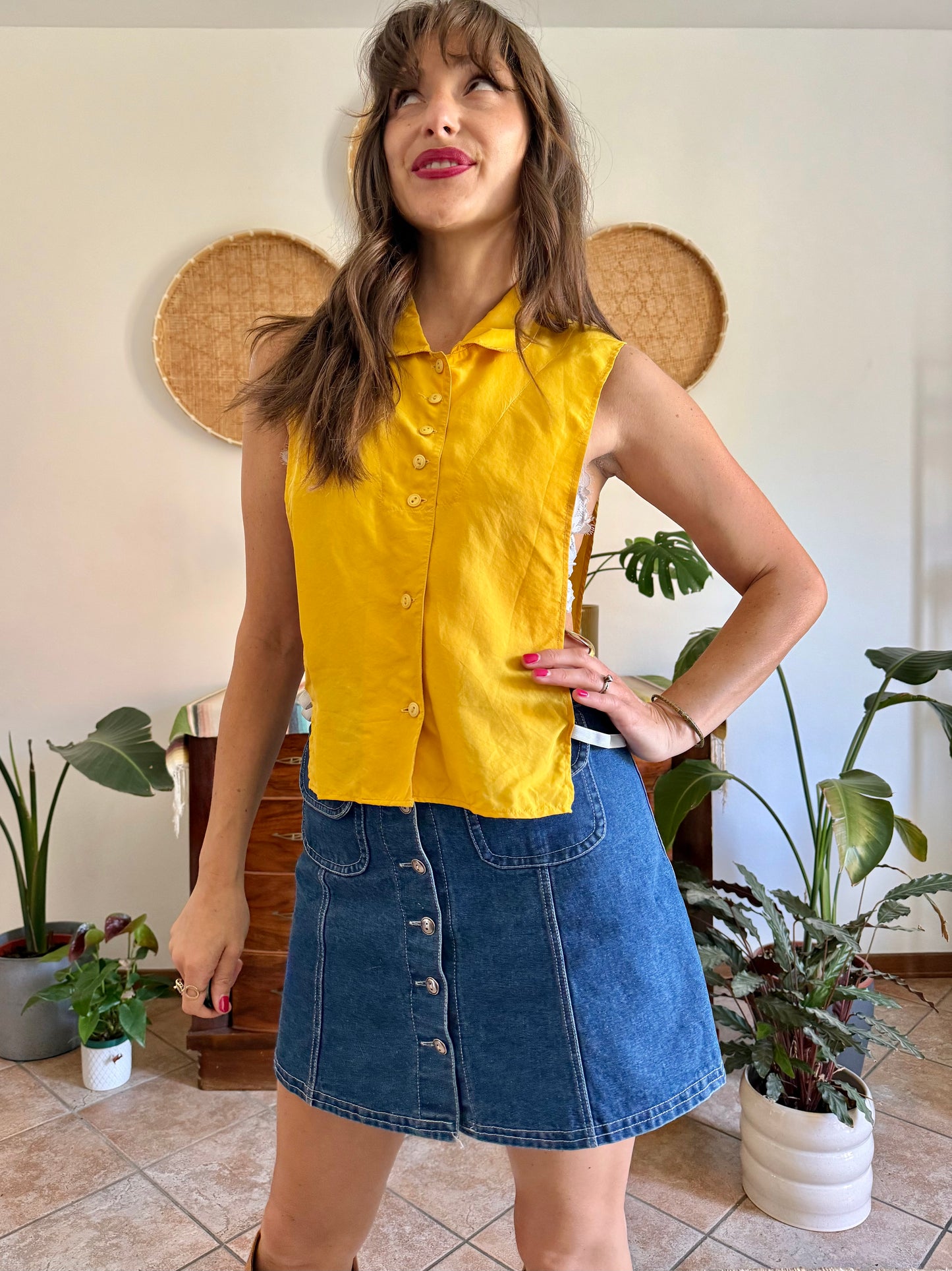 1970’s vintage yellow silk under shirt