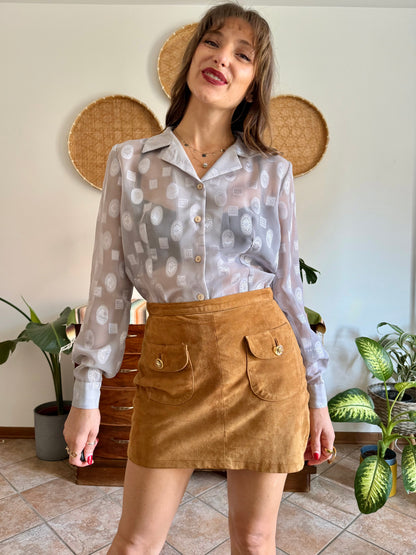 1970’s silver sheer textured weave floral blouse