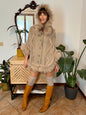 1970's vintage beige knit mohair poncho with fur trimming