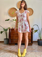 1990’s vintage white linen mini dress with floral print