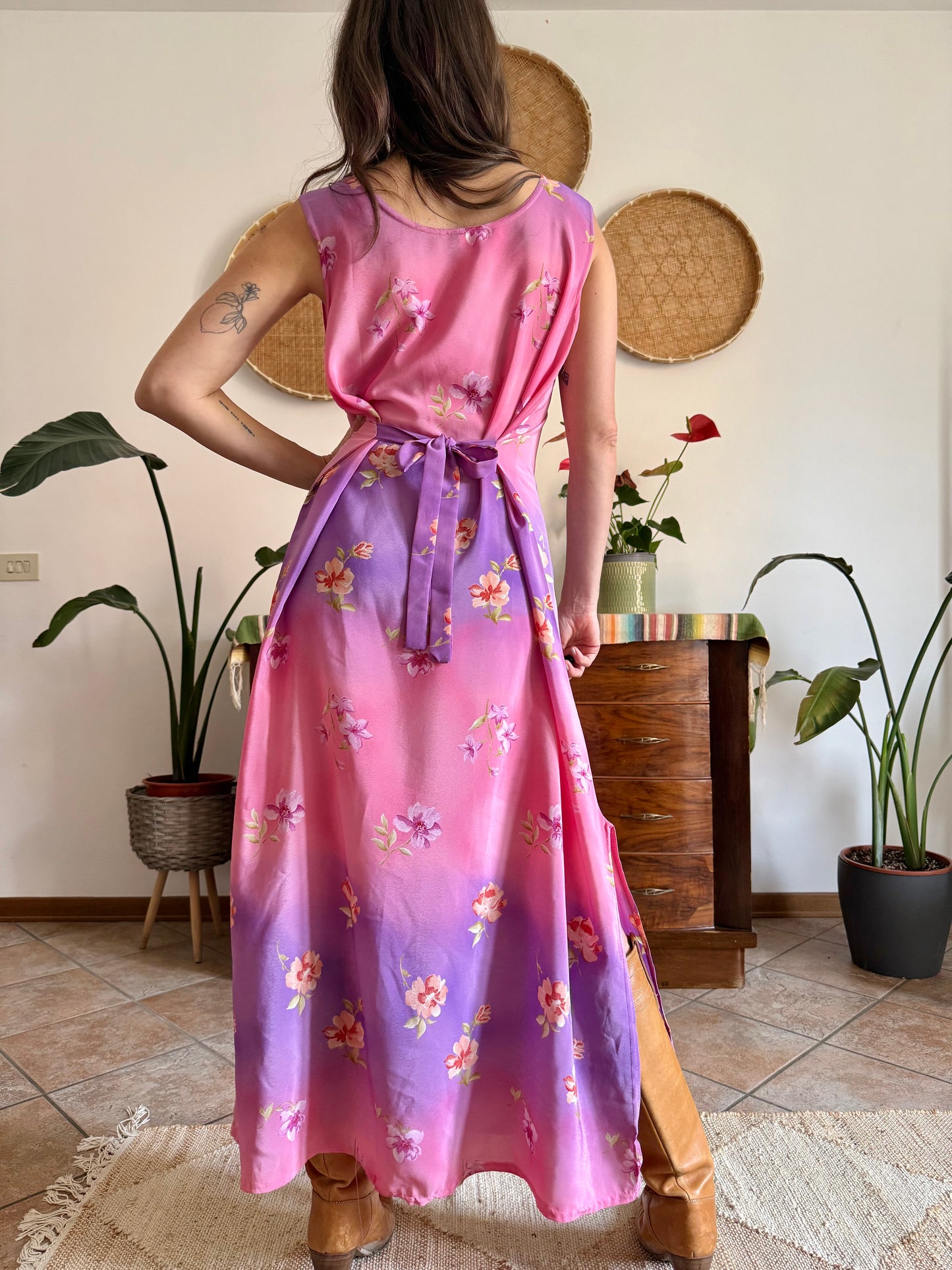 Y2K vintage lilac and pink semi sheer floral maxi dress