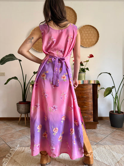 Y2K vintage lilac and pink semi sheer floral maxi dress