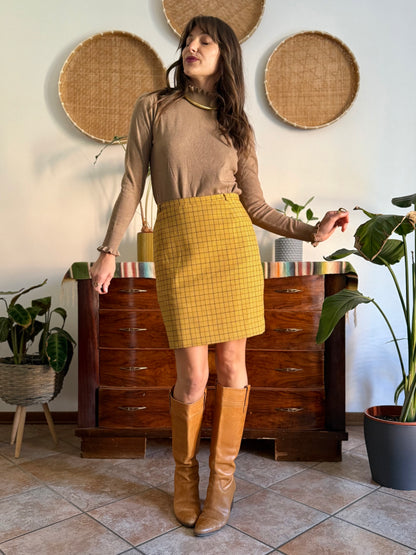 1970’s vintage mustard yellow and grey herringbone mini skirt