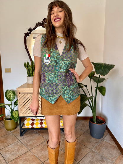 1970’s vintage turquoise, yellow and purple paisley vest