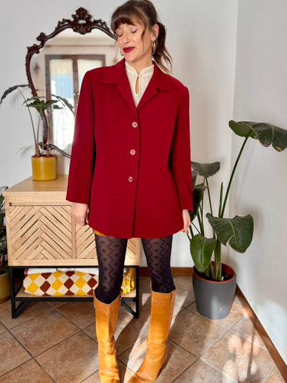 1970’s vintage oversize dark cherry red blazer with stitched detailing