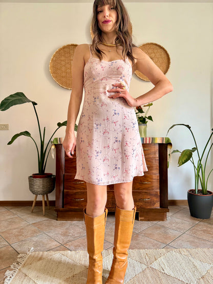 1990’s vintage powder pink slip dress with floral print