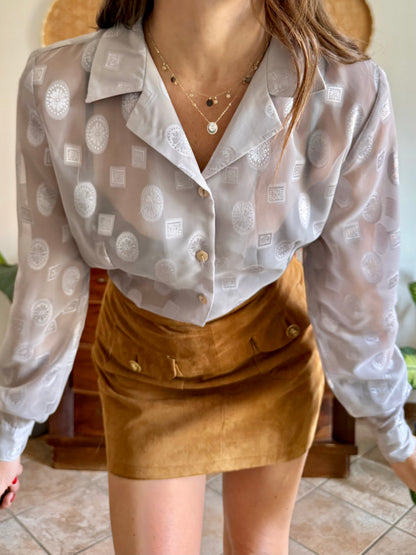 1970’s silver sheer textured weave floral blouse