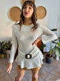 Y2K vintage asymmetrical cream mohair blend knit pullover with belt detail