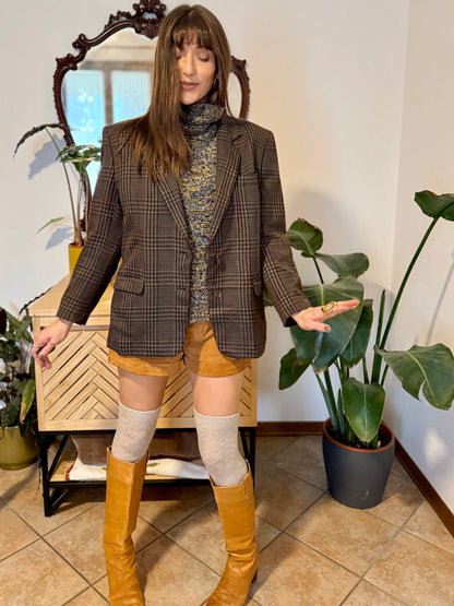 1990's vintage cashmere, wool and silk blend chocolate brown and blue blazer