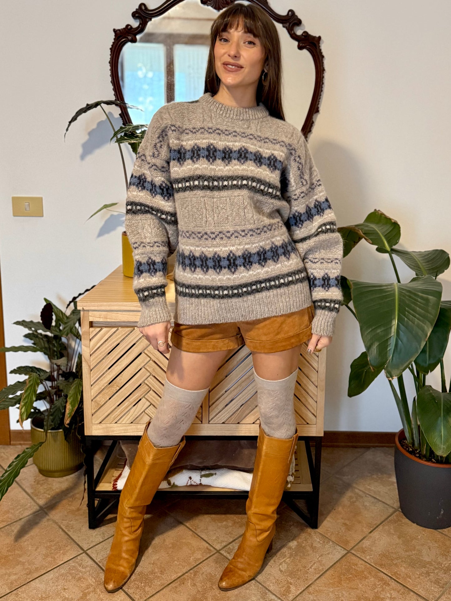 1990’s vintage thick knit alpaca and wool blend geometric pattern pullover