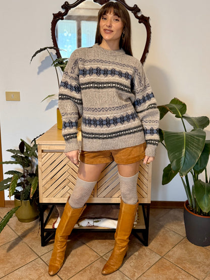1990’s vintage thick knit alpaca and wool blend geometric pattern pullover