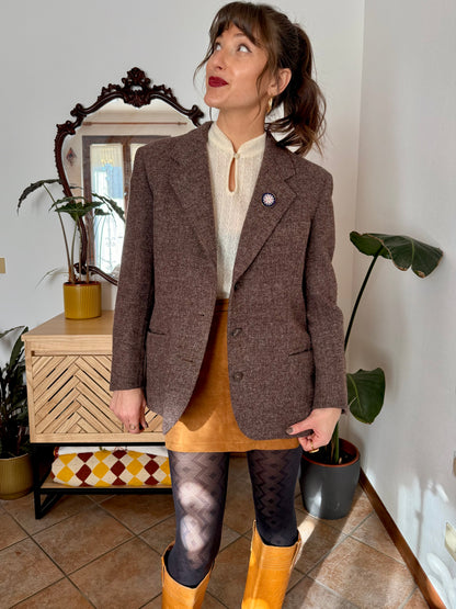 1960’s vintage mauve tweed wool blazer with cloisonné pin