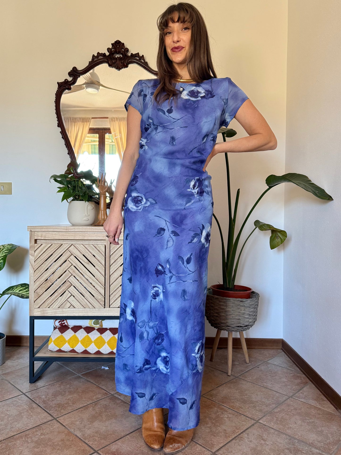 1990’s vintage multi-tonal blue floral maxi dress