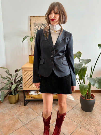 1990’s vintage black satin blazer with stitch detailing
