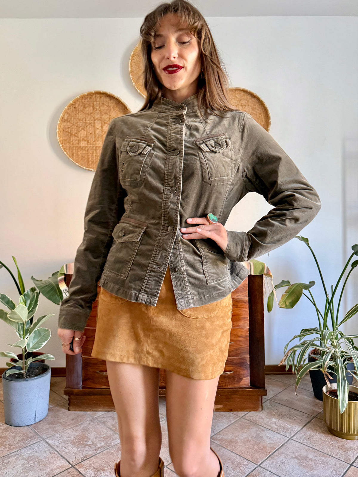 Y2k vintage chocolate brown velvet jacket