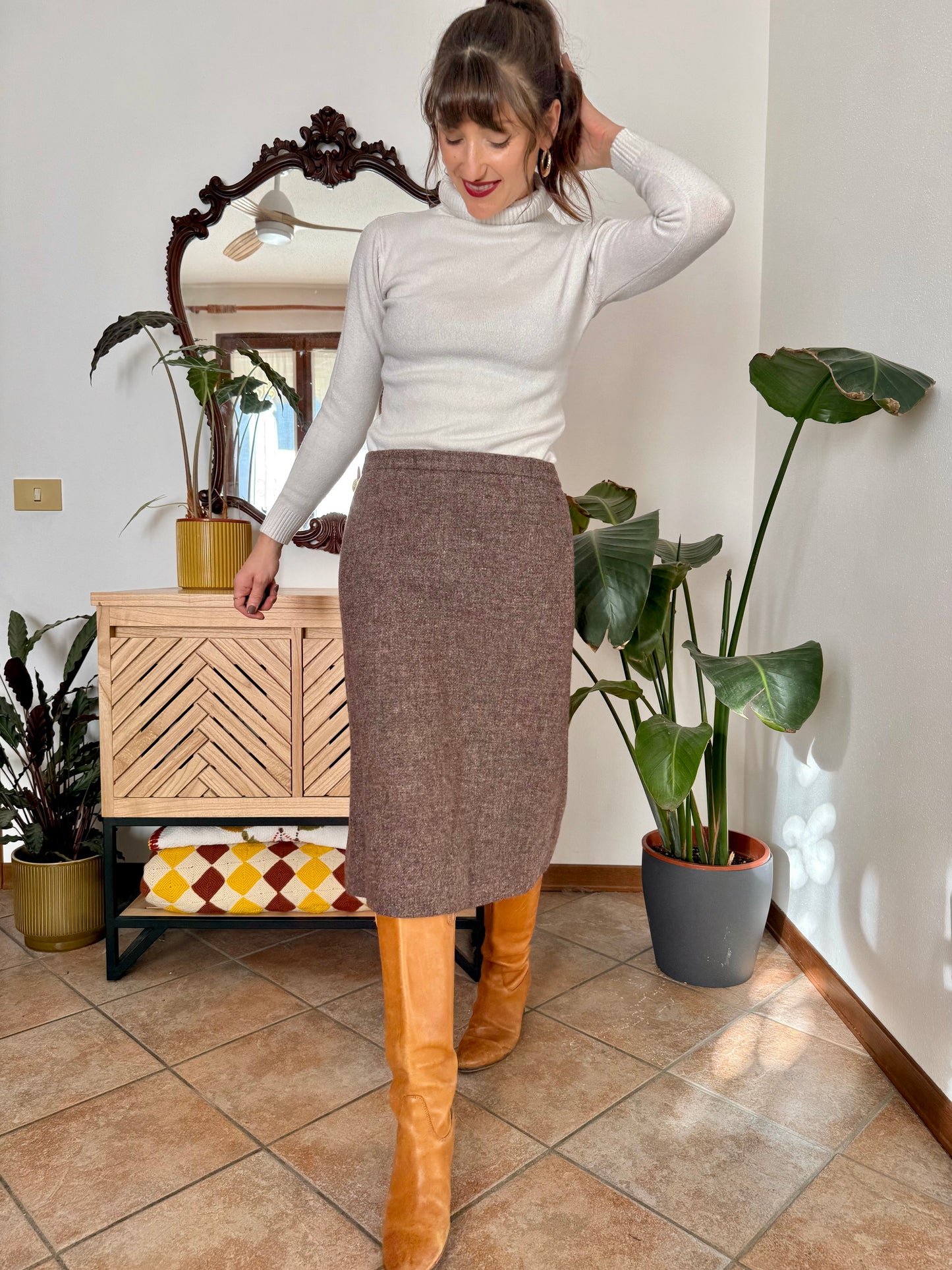 1960’s vintage mauve tweed wool midi skirt