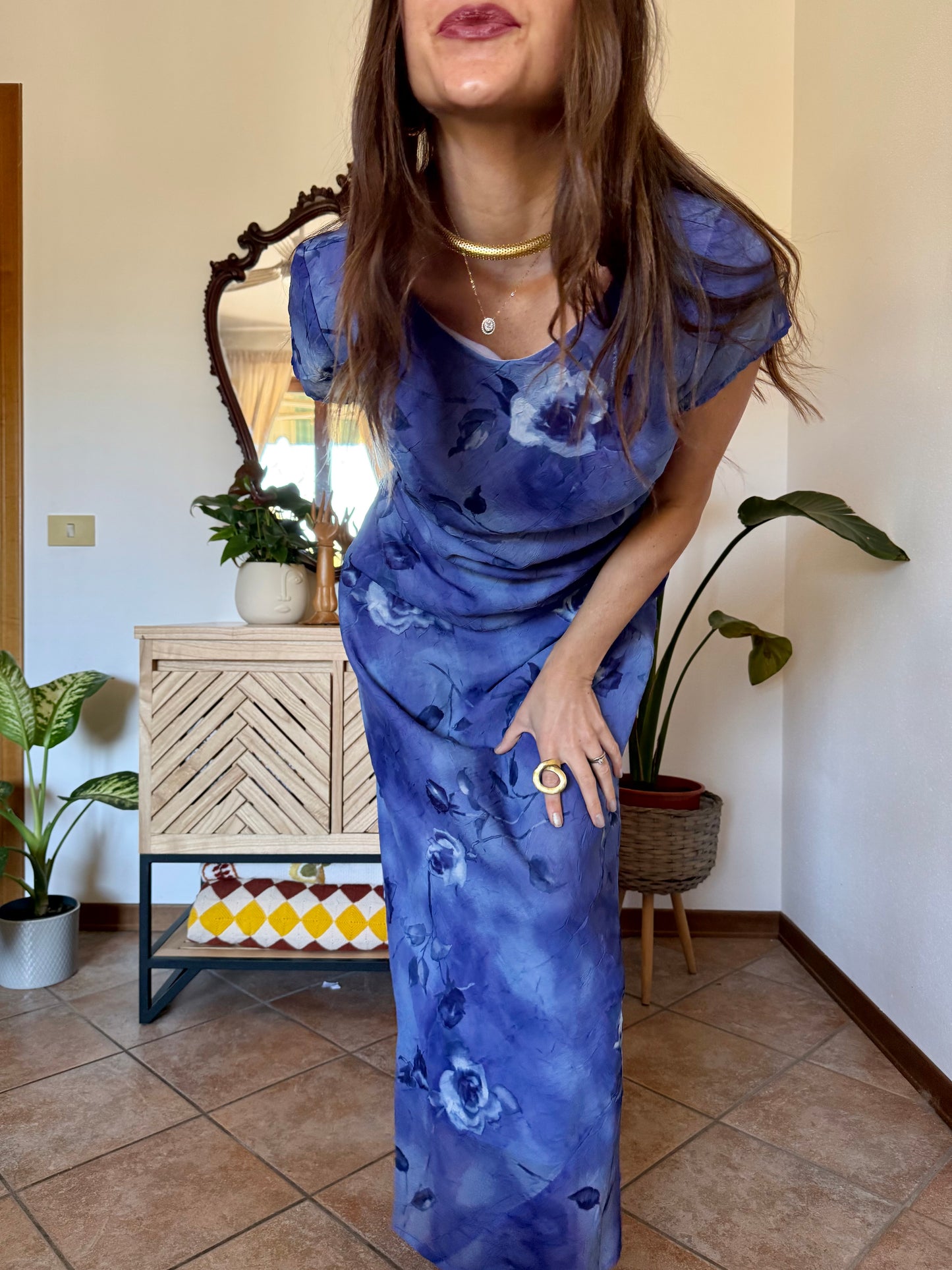 1990’s vintage multi-tonal blue floral maxi dress