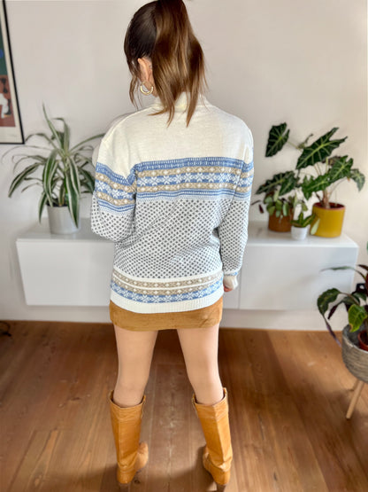 1970's vintage cream and blue fair isle knit pullover