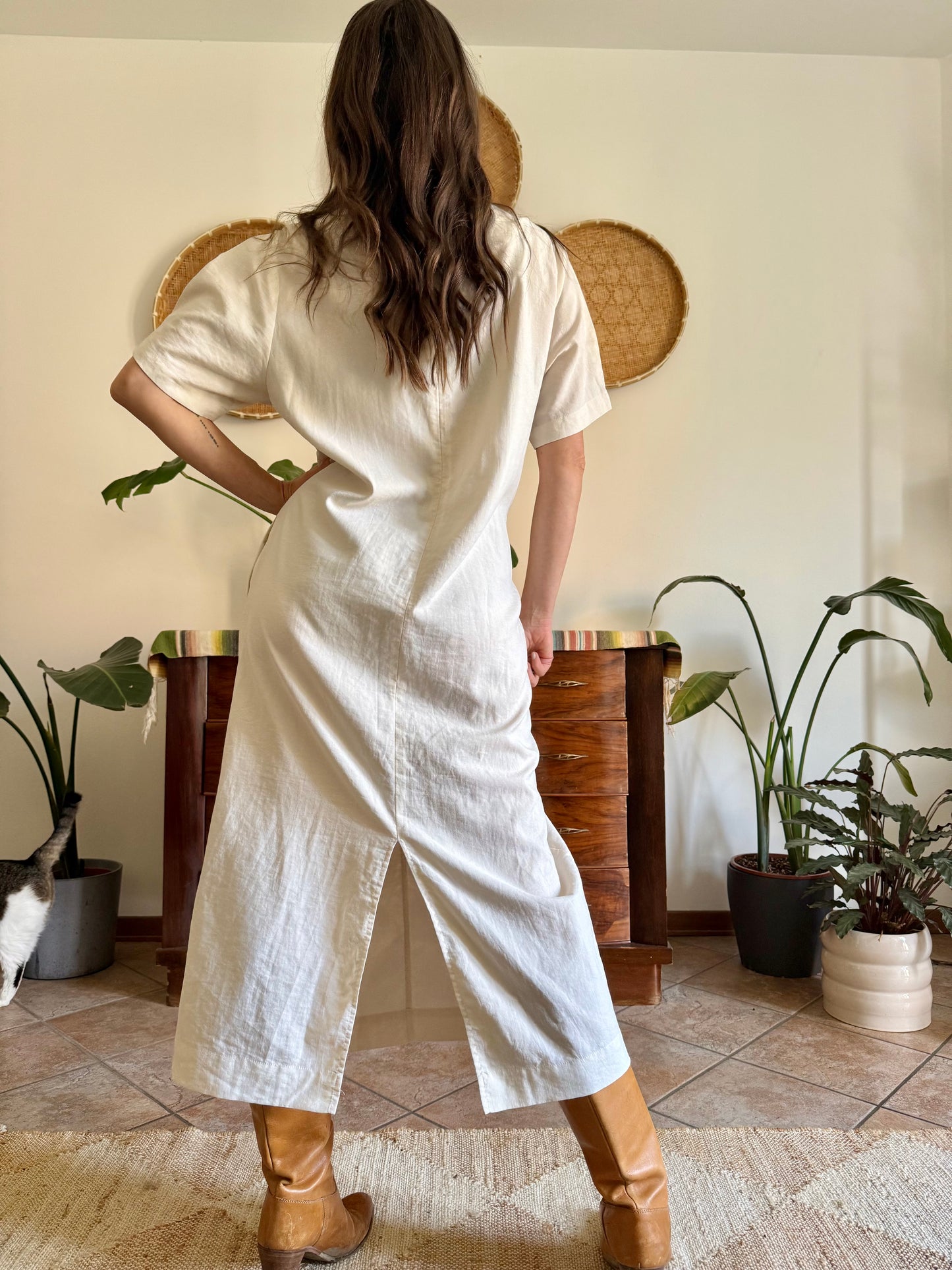 1990’s vintage cream gathered detail maxi dress