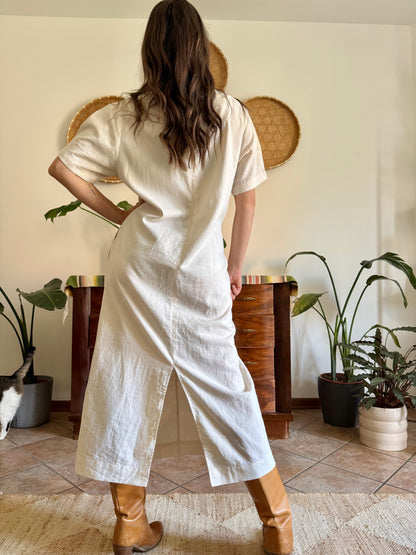 1990’s vintage cream gathered detail maxi dress