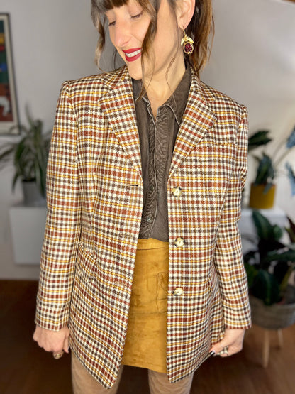 1970's vintage burgundy and brown oversize plaid wool blazer