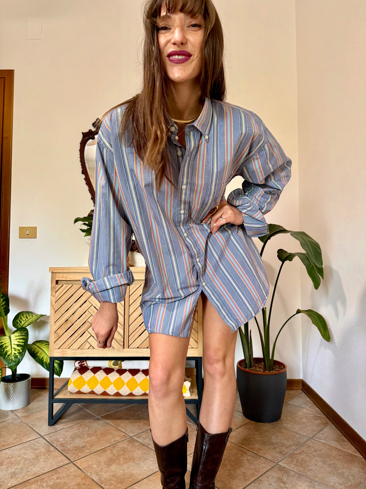 1990's vintage rainbow vertical stripe oversize button down shirt