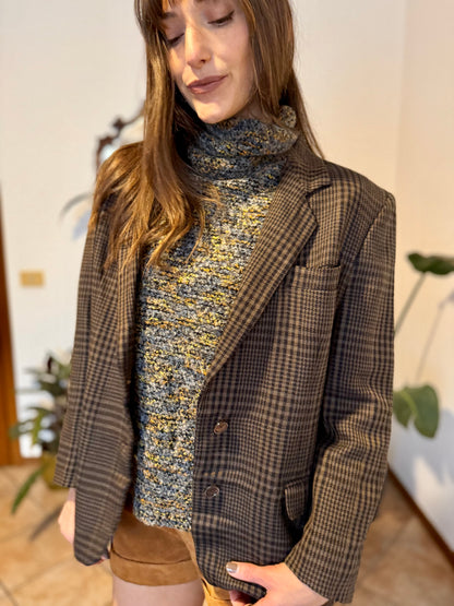 1990's vintage cashmere, wool and silk blend chocolate brown and blue blazer