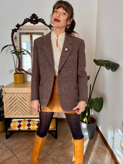 1960’s vintage mauve tweed wool blazer with cloisonné pin