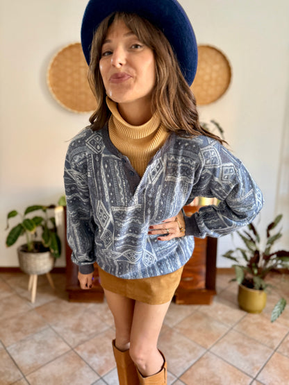 1980's vintage multi tonal blue geometric knit sweatshirt