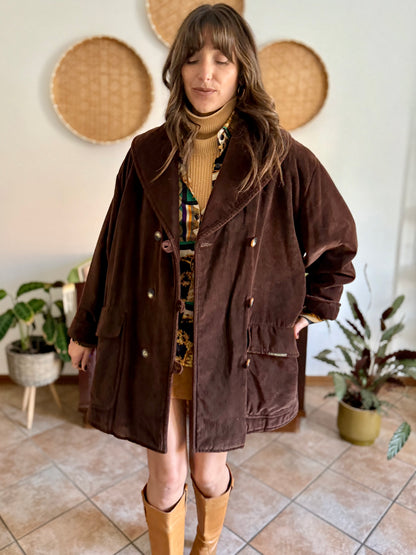 1970's vintage chocolate brown velvet peacoat