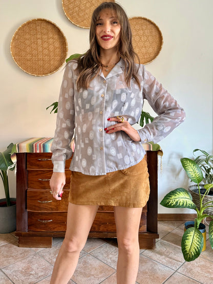 1970’s silver sheer textured weave floral blouse