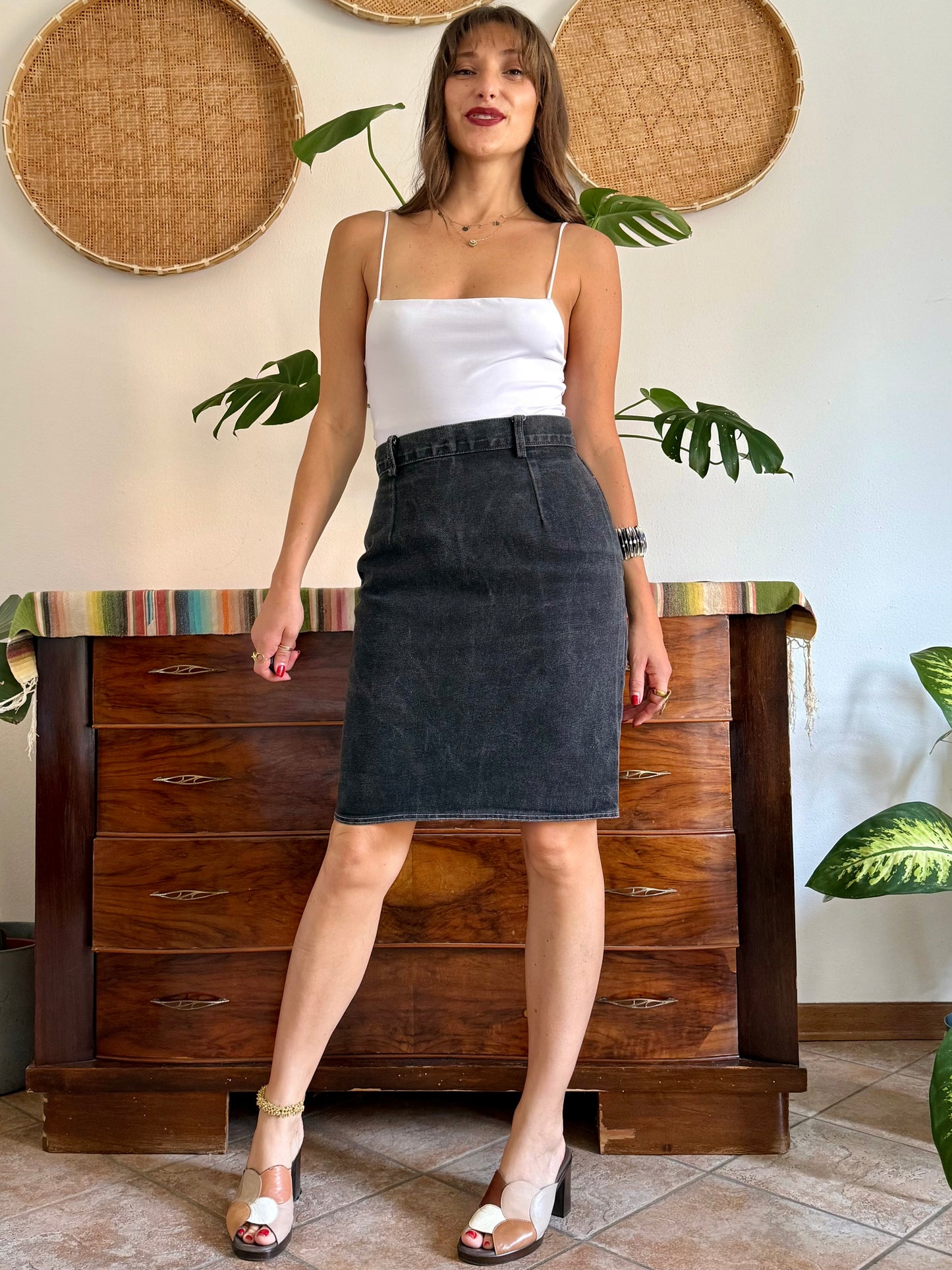 1970’s vintage black denim midi skirt