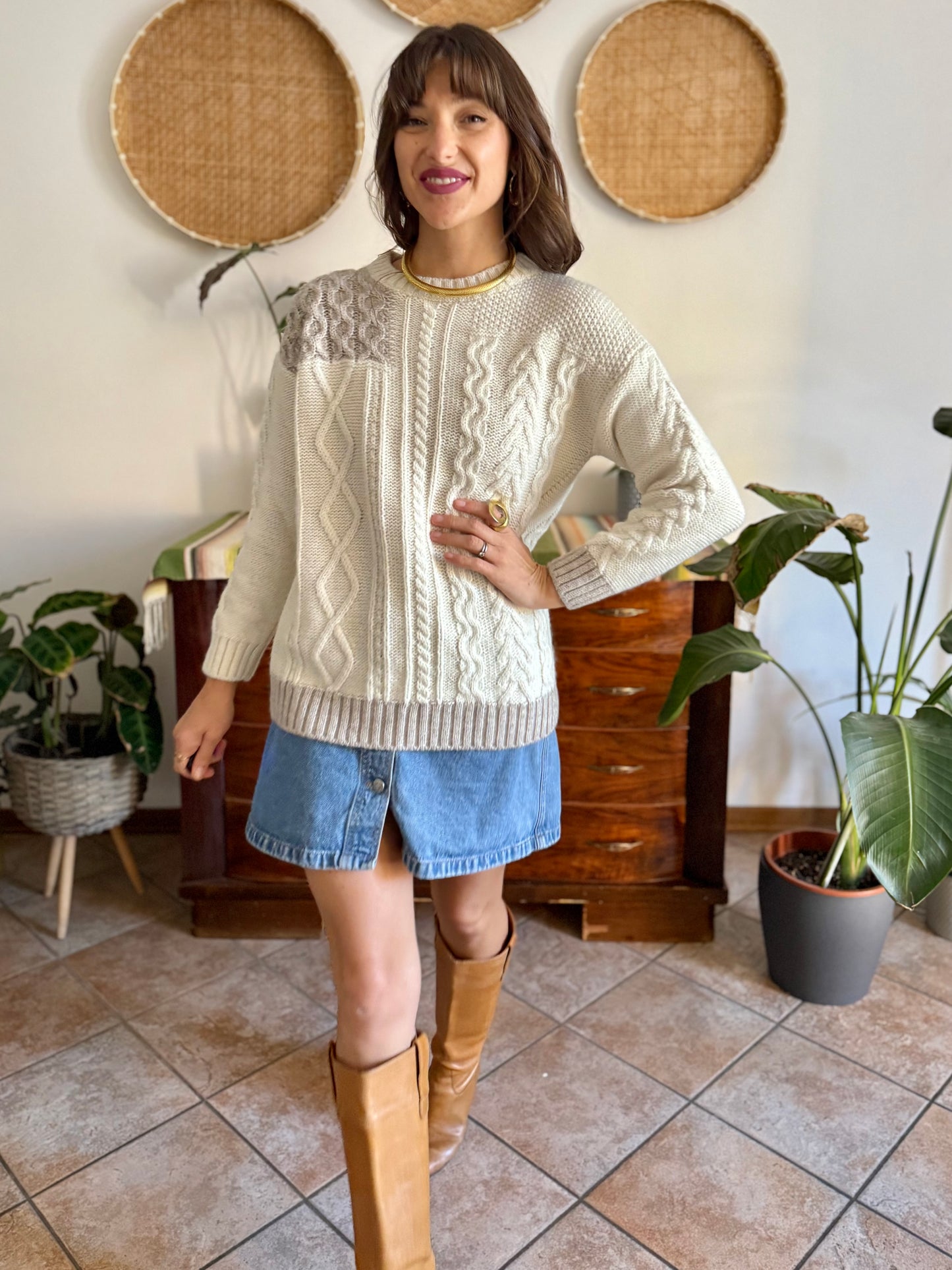 Y2k vintage new with tags cream wool and alpaca blend cable knit pullover