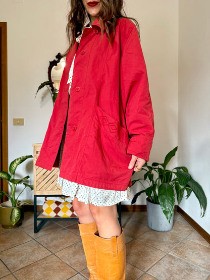 1990’s vintage cherry red chore coat with diamond embroidered detailing