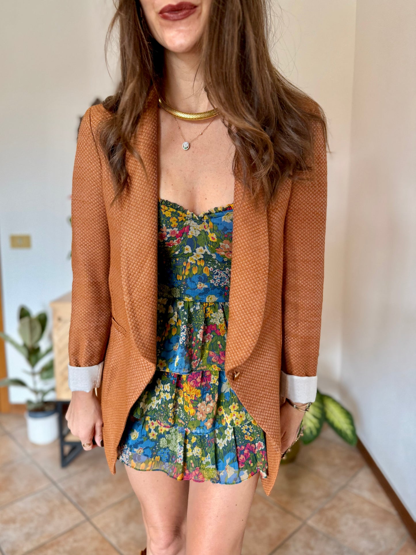 Y2k vintage orange and silver metallic polk a dot textured blazer