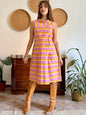 1960’s vintage pink and yellow striped geometric hand block printed midi dress