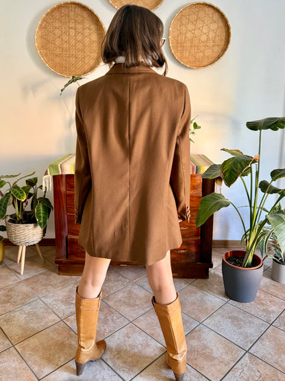 1970's vintage chocolate brown oversize wool jacket with gold metal details