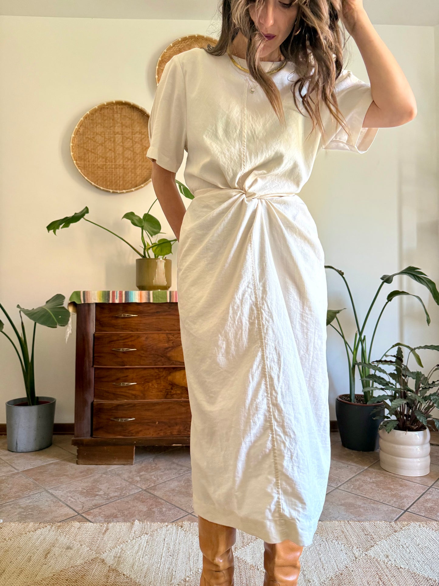 1990’s vintage cream gathered detail maxi dress