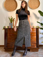 1970’s vintage dark grey animal print denim midi skirt
