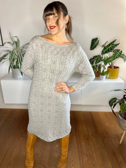 1990's vintage grey wool cable knit midi dress