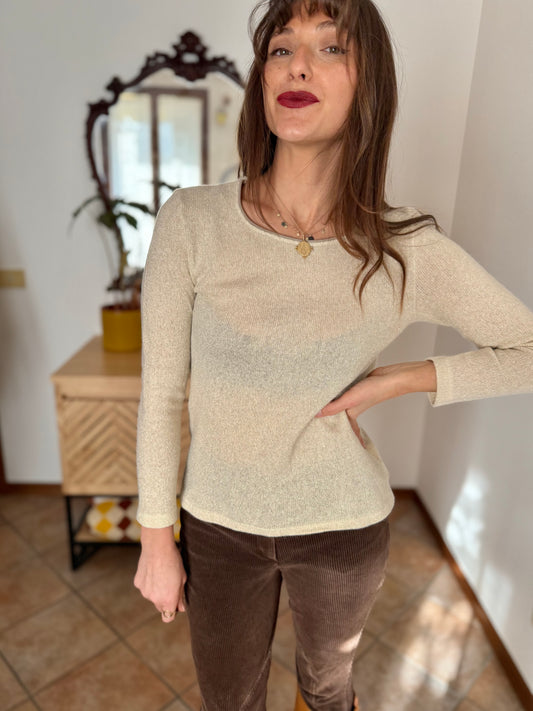 Y2k vintage cream Angora and wool blend pullover with golden thread woven throughout