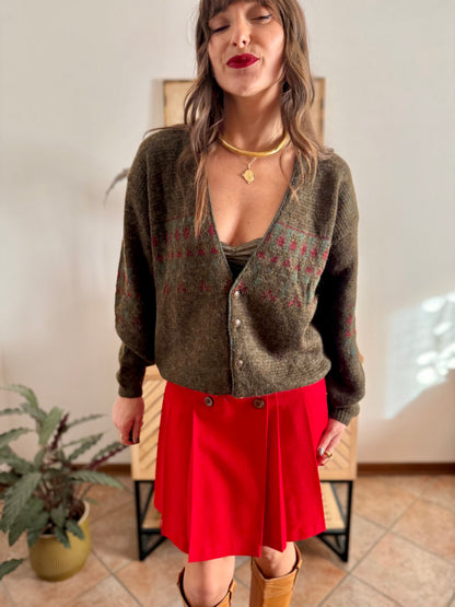 1990’s vintage green, red and khaki geometric knit wool and alpaca blend cardigan