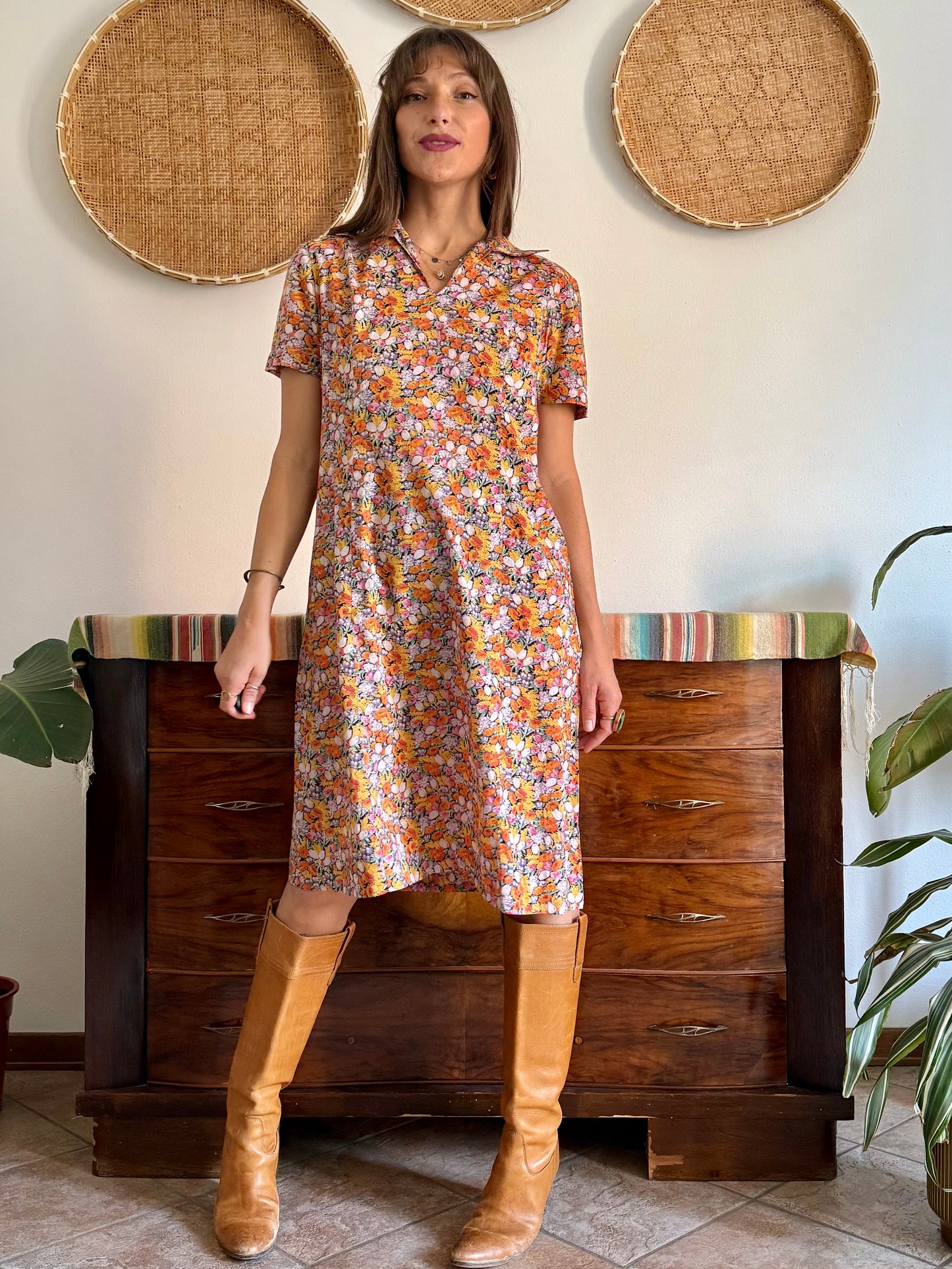 1960’s vintage multicolor pastel micro floral print midi dress