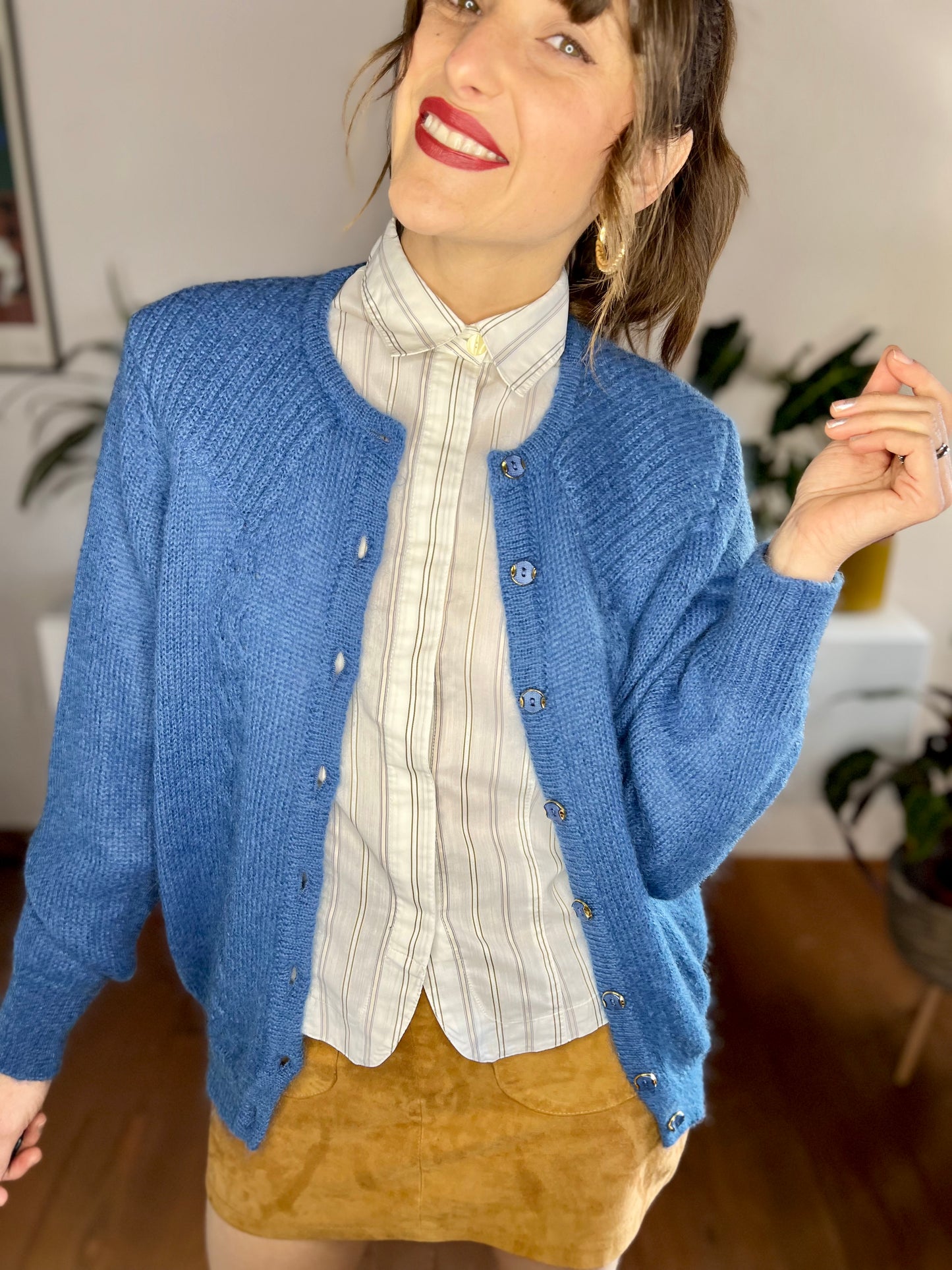 1970's vintage mahair blend blue knit cardigan