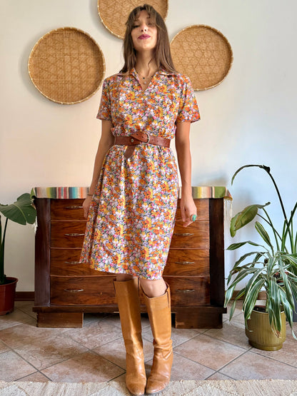 1960’s vintage multicolor pastel micro floral print midi dress