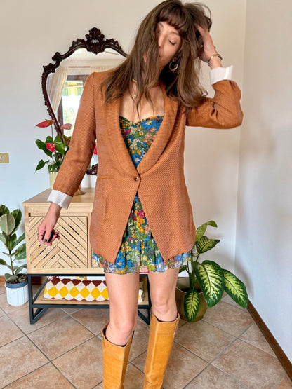 Y2k vintage orange and silver metallic polk a dot textured blazer