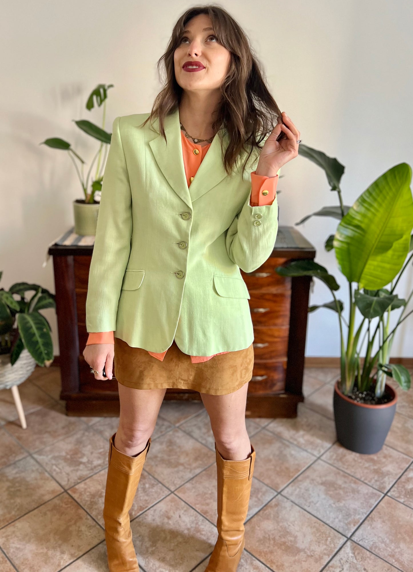 1980’s vintage mint green blazer with translucent mint buttons
