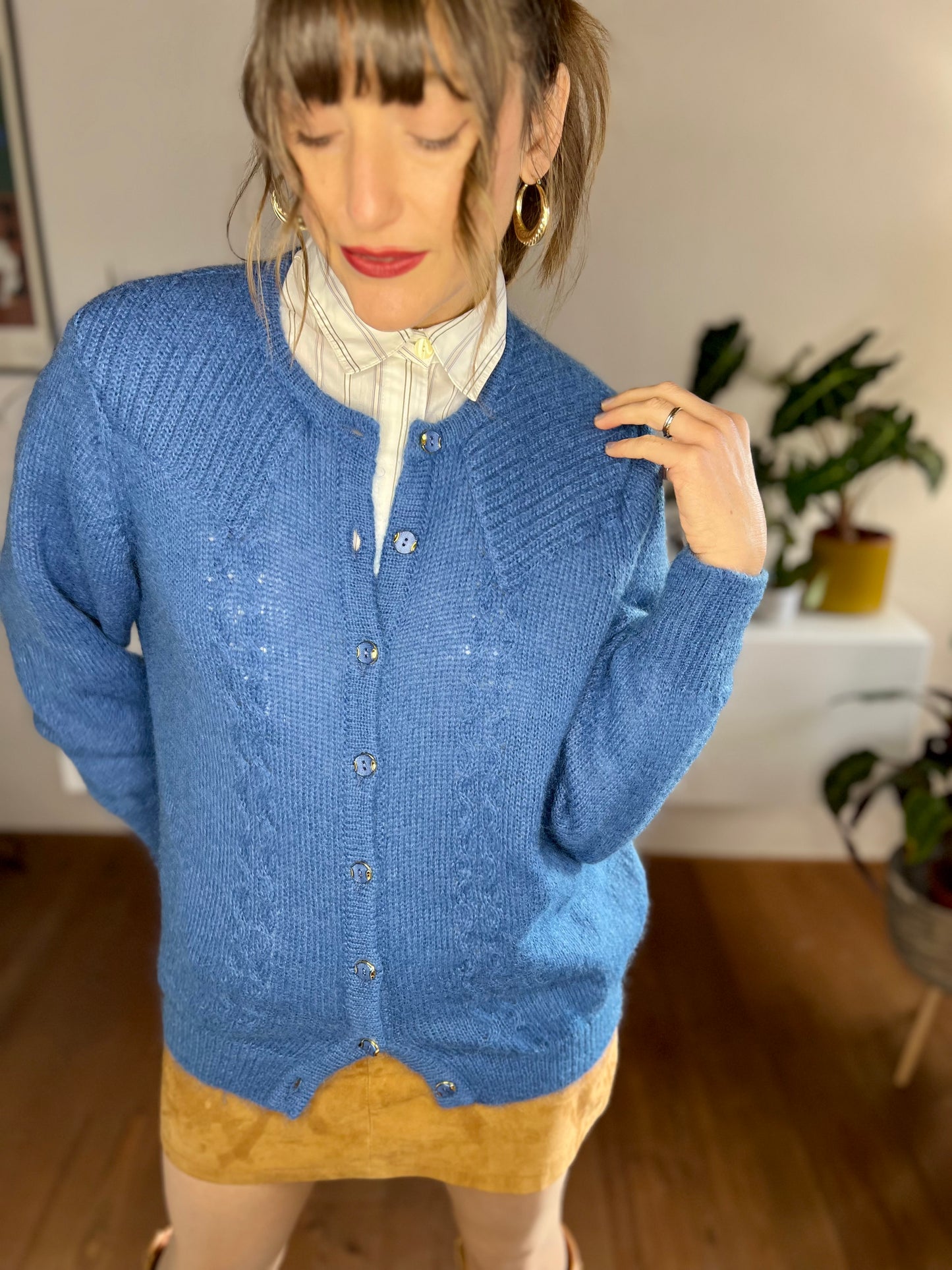 1970's vintage mahair blend blue knit cardigan