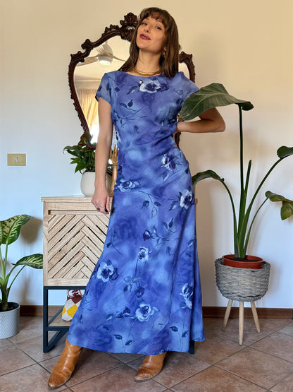 1990’s vintage multi-tonal blue floral maxi dress